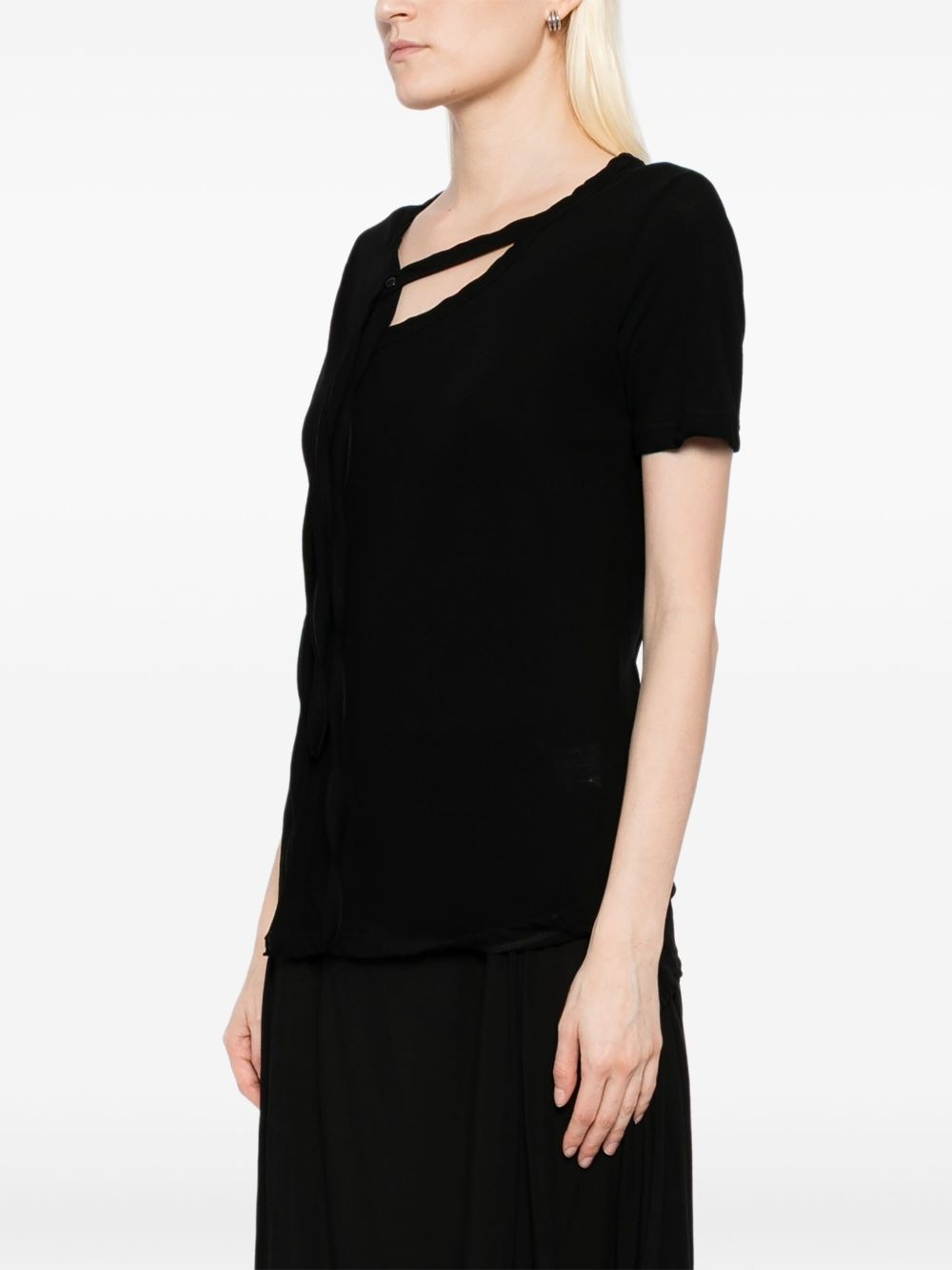 tie-detailing cotton T-shirt - 3