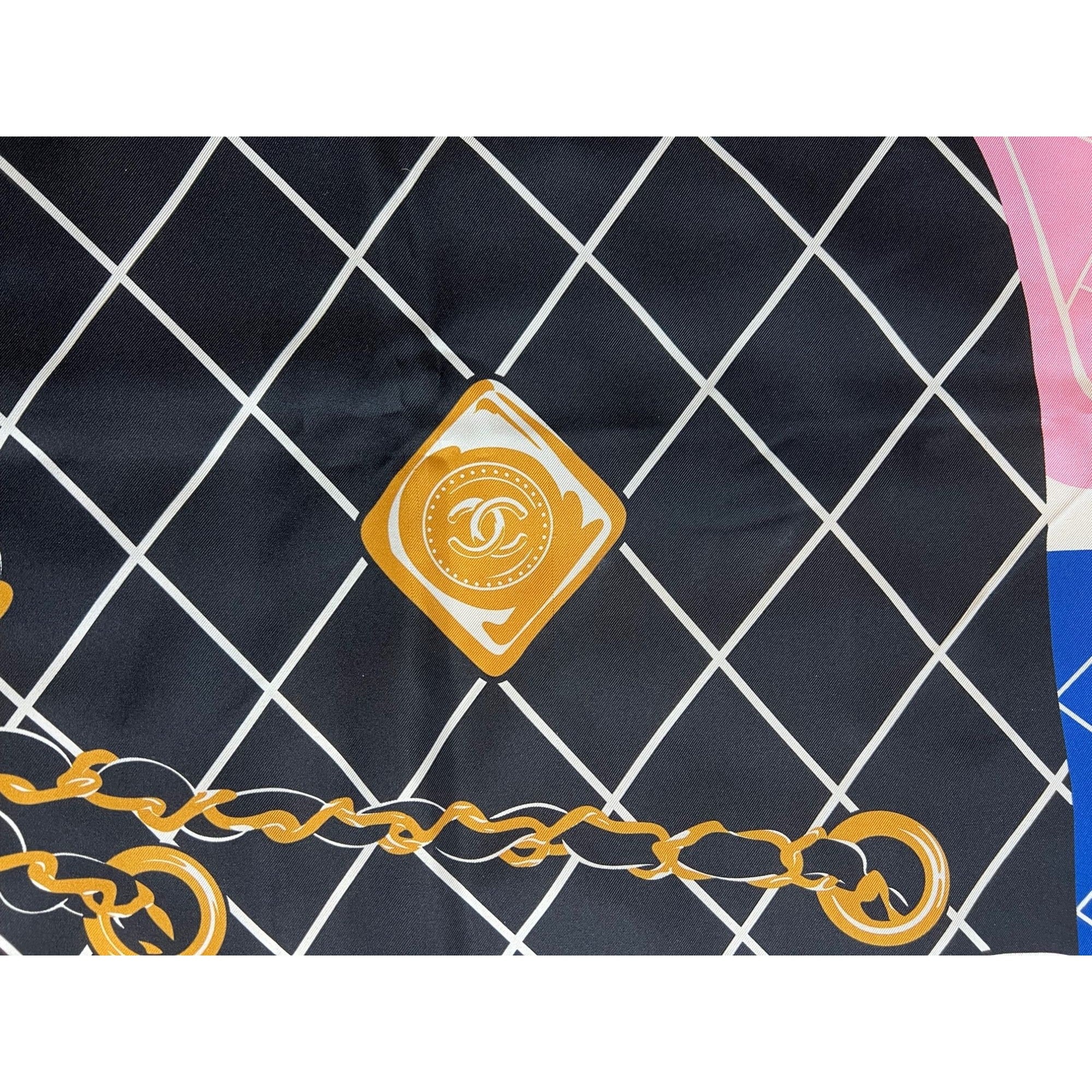 Chanel Silk Pink Black Blue Scarf - 8