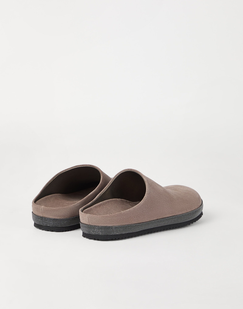 Brunello Cucinelli Suede slippers with precious trim outlook
