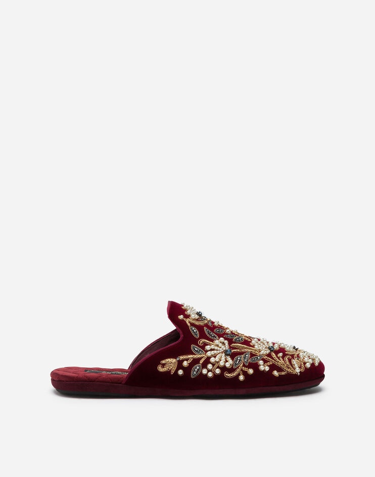 Velvet slippers with floral embroidery - 1