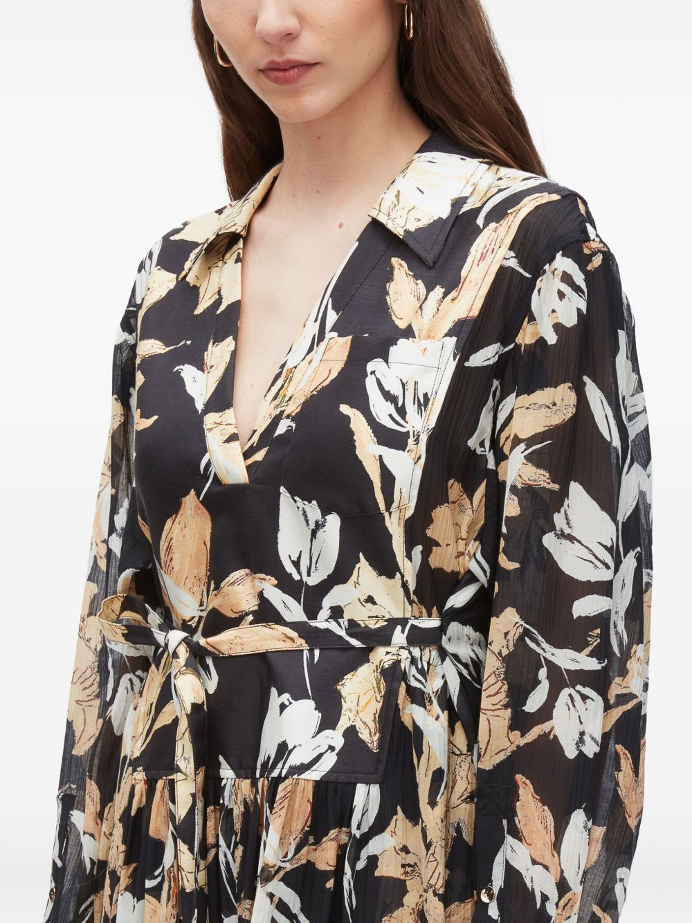 floral-print belted midi dress - 5