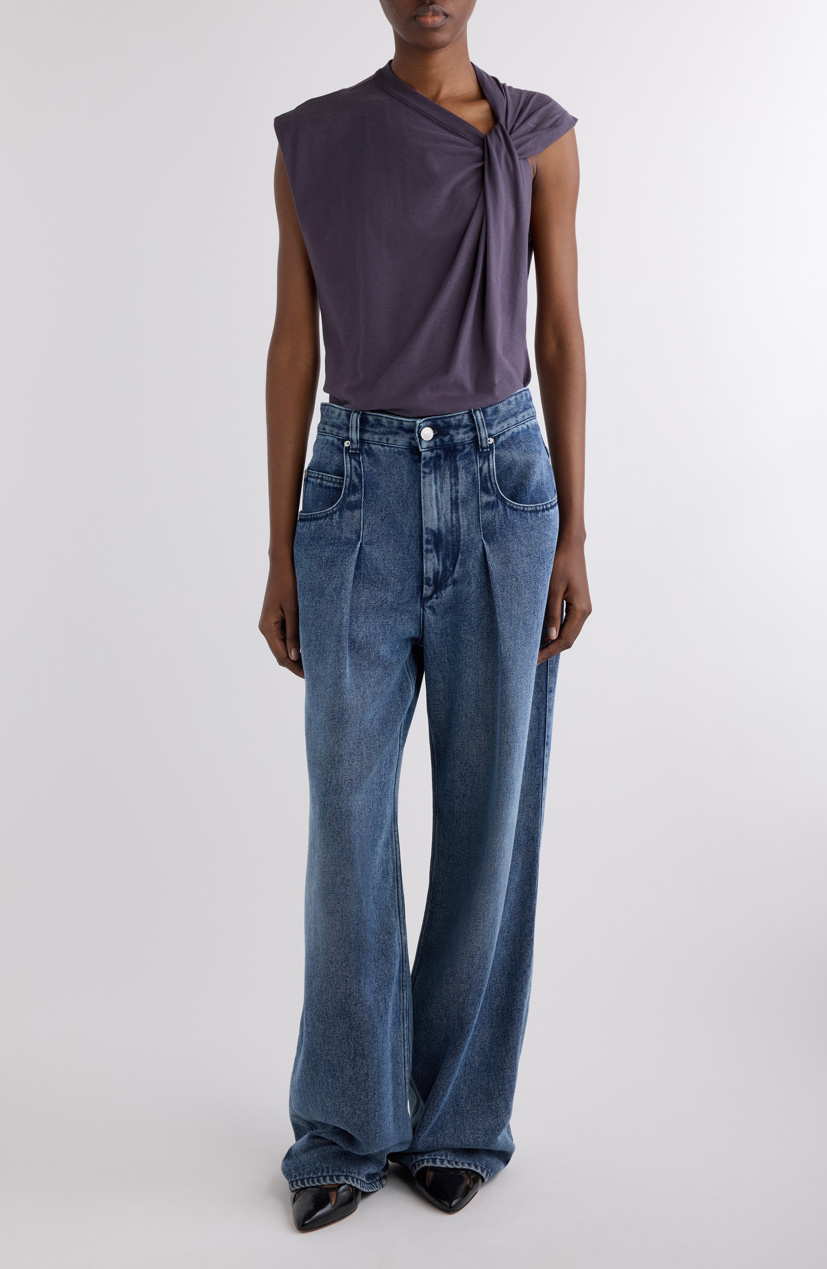 Isabel Marant Nayda Asymmetric Cotton Slub Top in Dark Plum at Nordstrom - 2