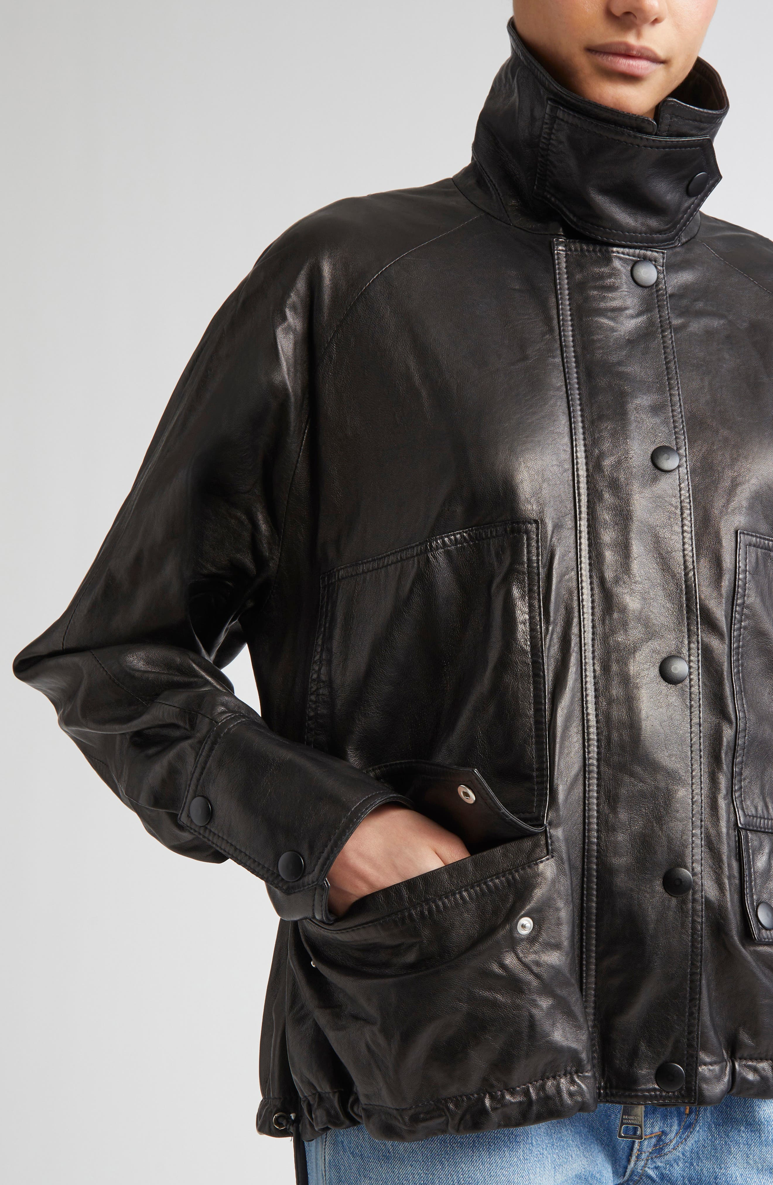 Brandon Maxwell The Harper Balloon Lambskin Leather Jacket in Black at Nordstrom - 4