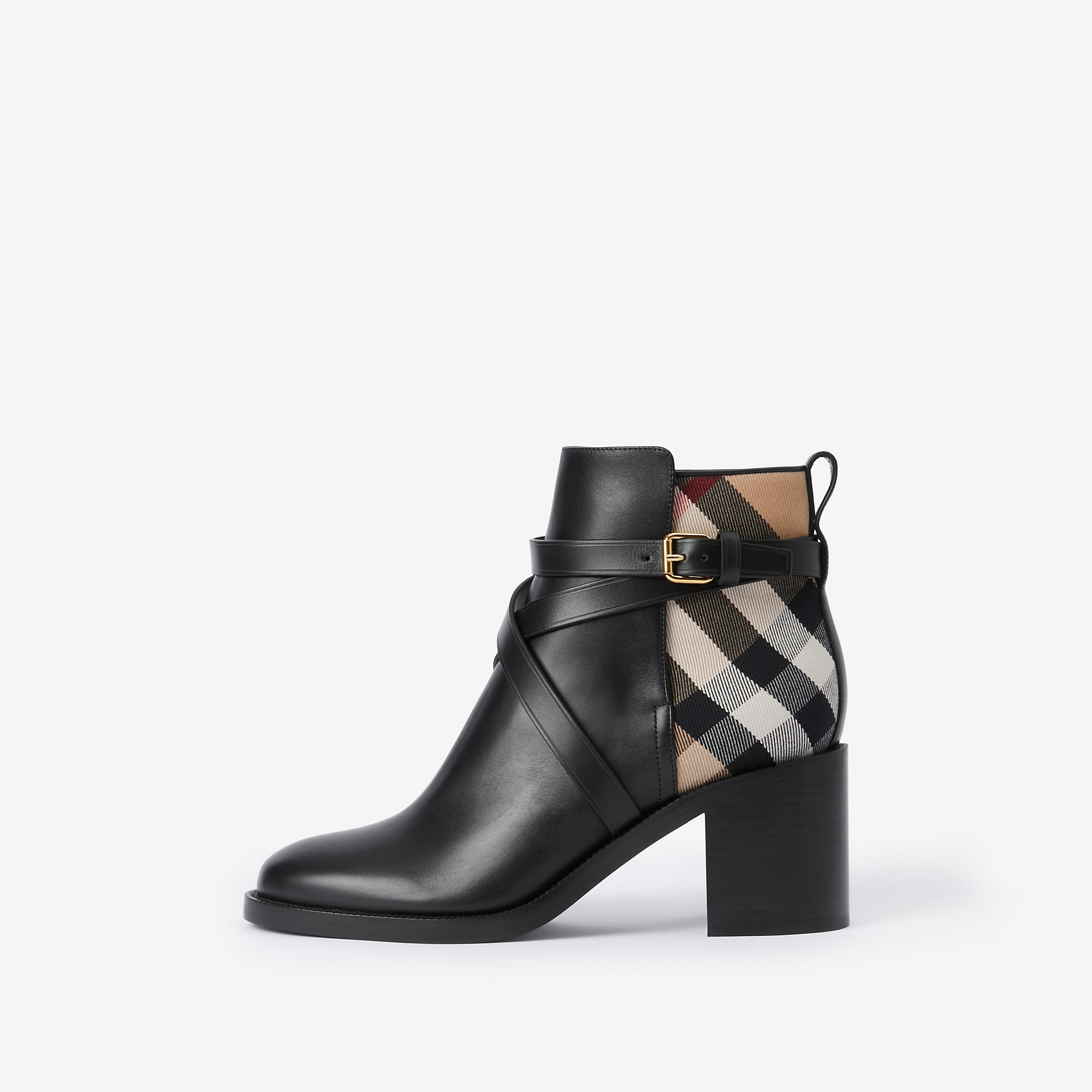 House Check and Leather Ankle Boots - 6