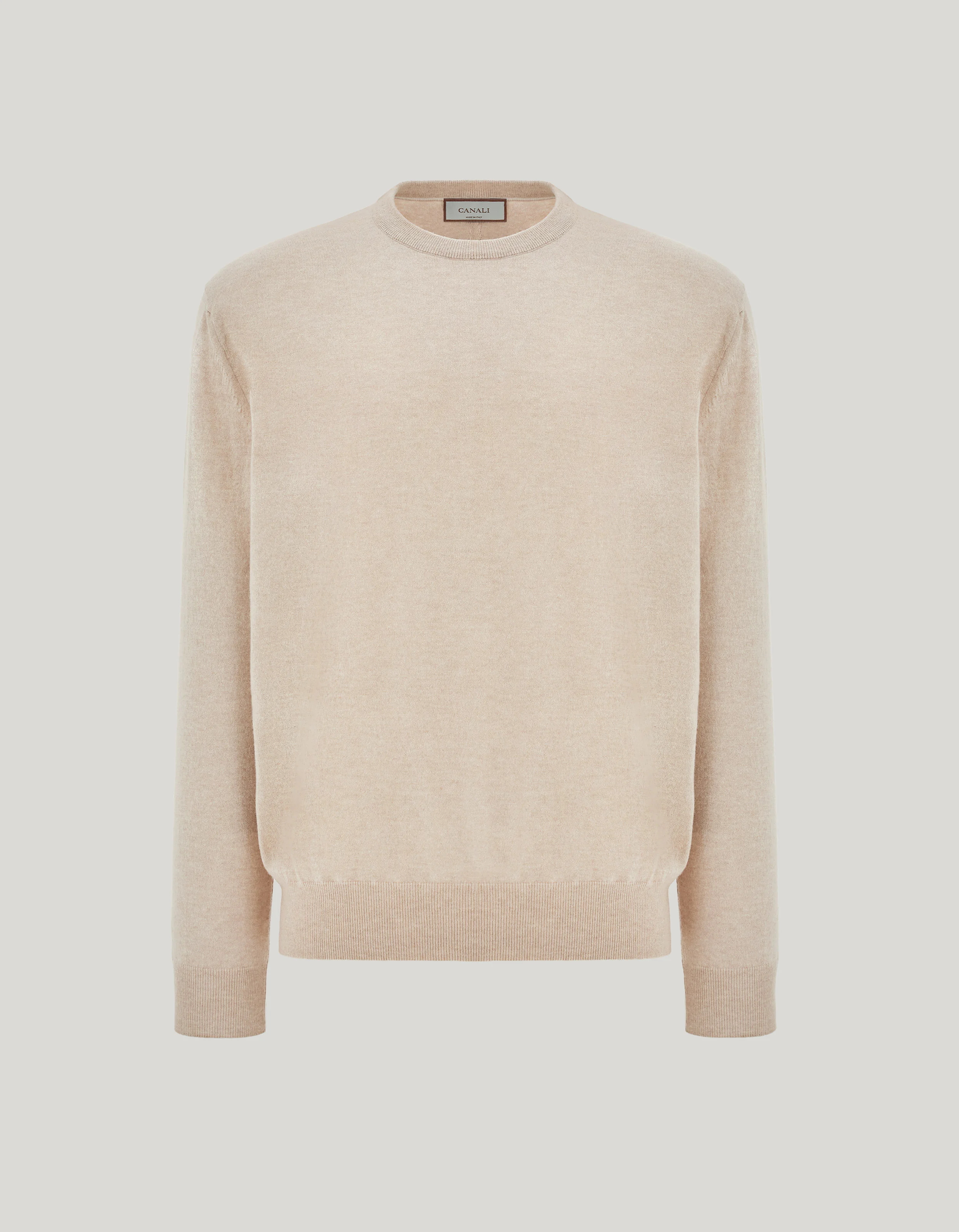 BEIGE CASHMERE LONG-SLEEVED CREW NECK - 1