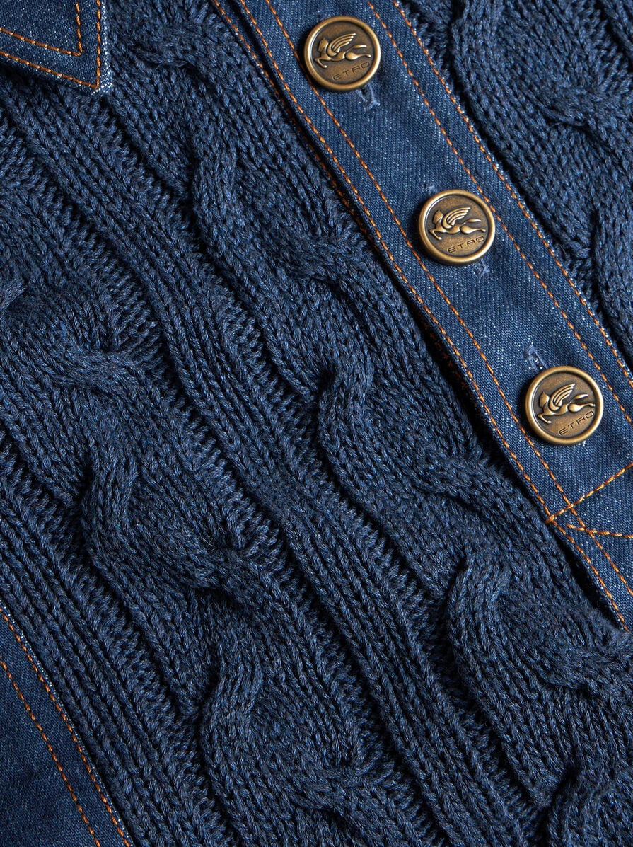 KNIT POLO SHIRT WITH DENIM INSERTS - 7