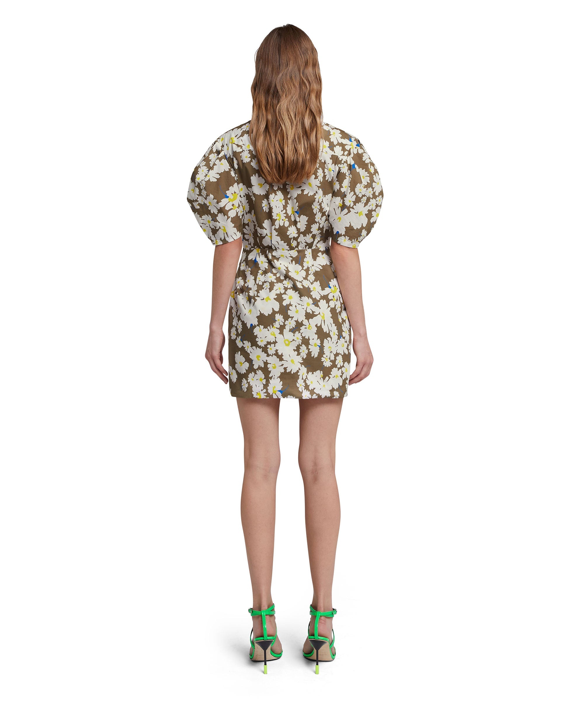 Poplin short draped dress with daisy print - 3