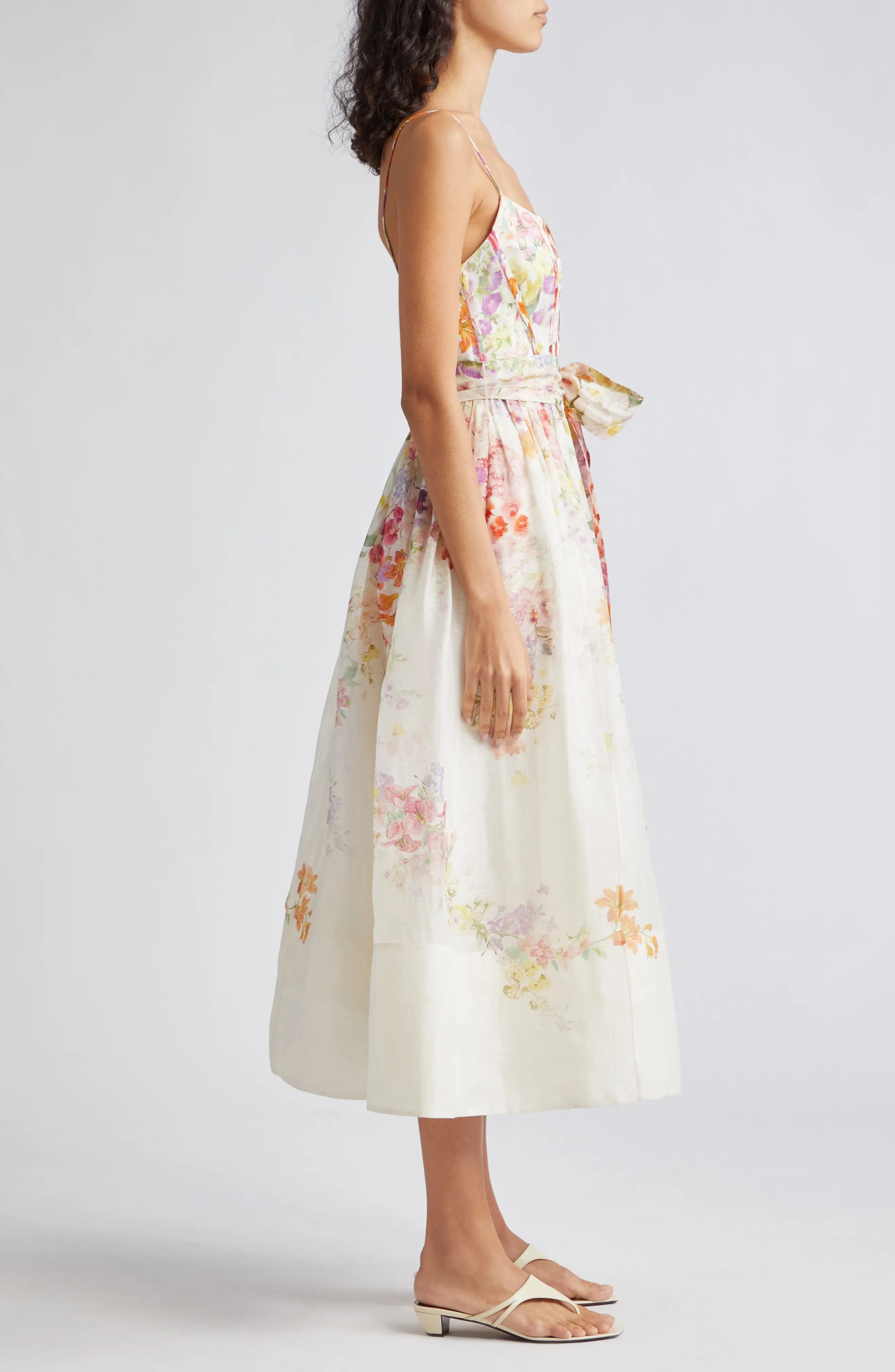 Natura Floral Linen & Silk Organza Corset Midi Dress - 3