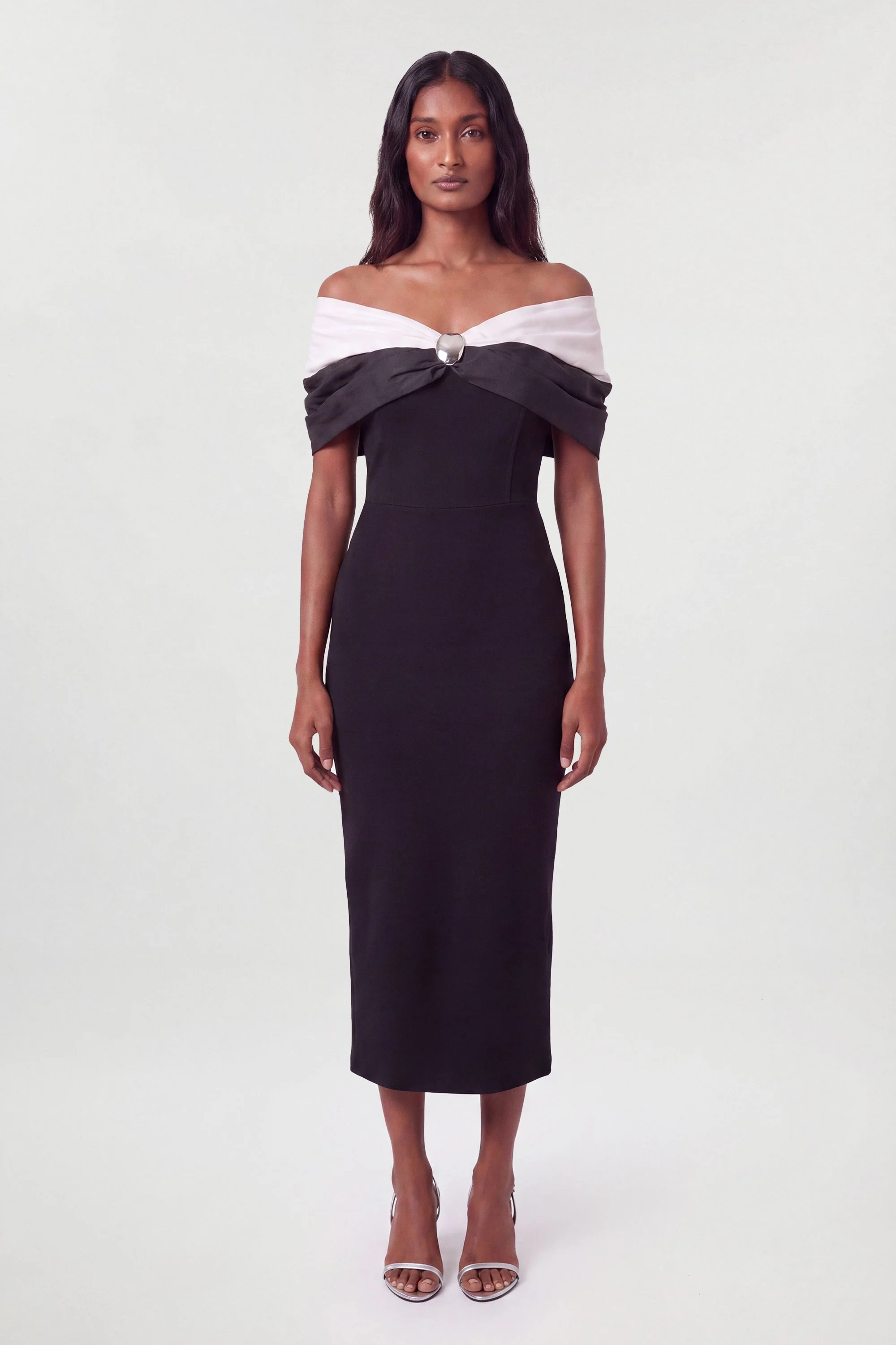 Taffeta Bardot Figure Form Maxi Dress - 1