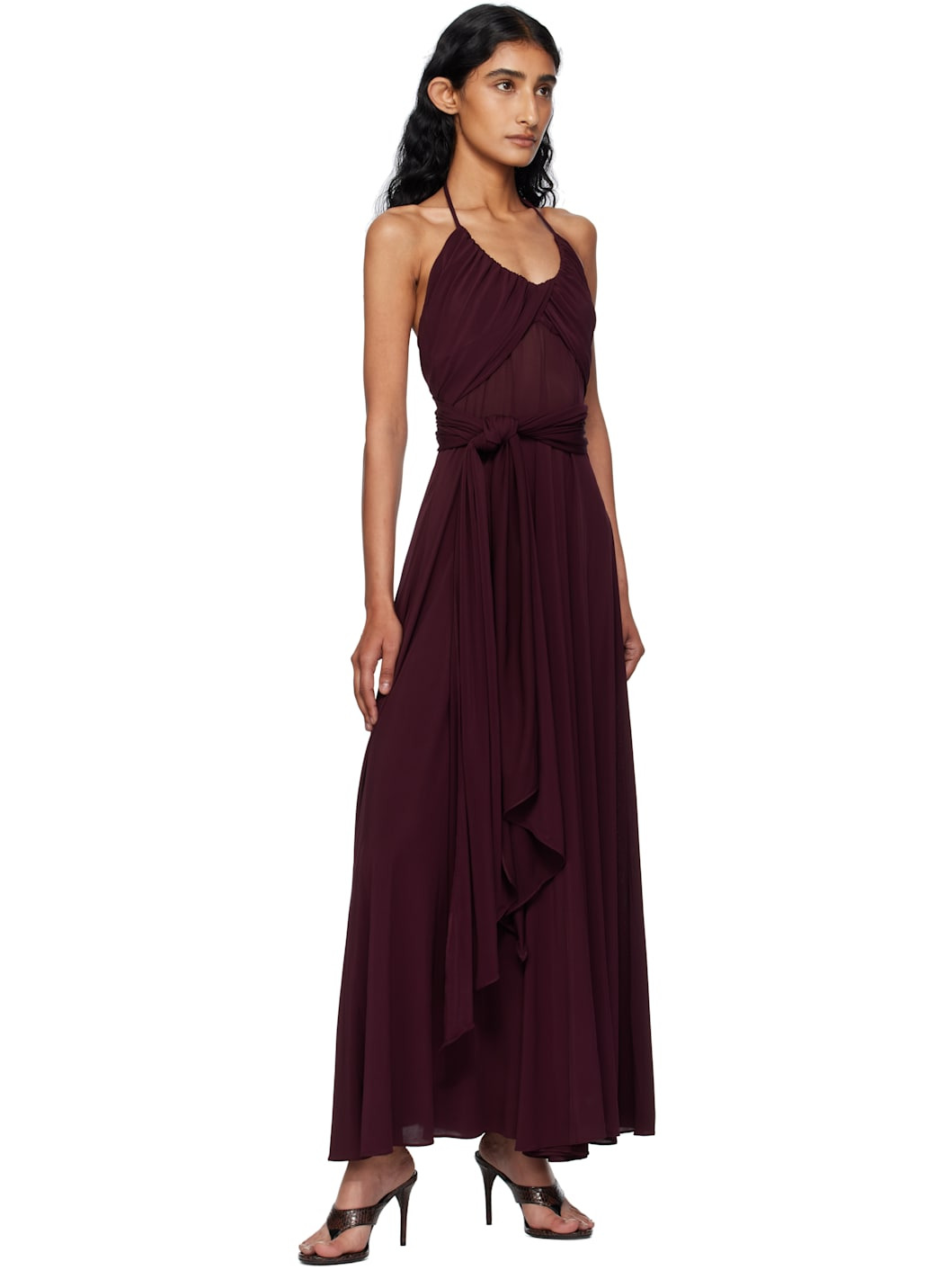 Burgundy Soft Jersey Cross Maxi Dress - 4