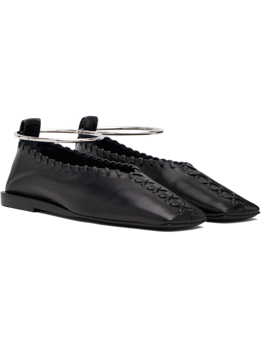 Black Ring Ballerina Flats - 4