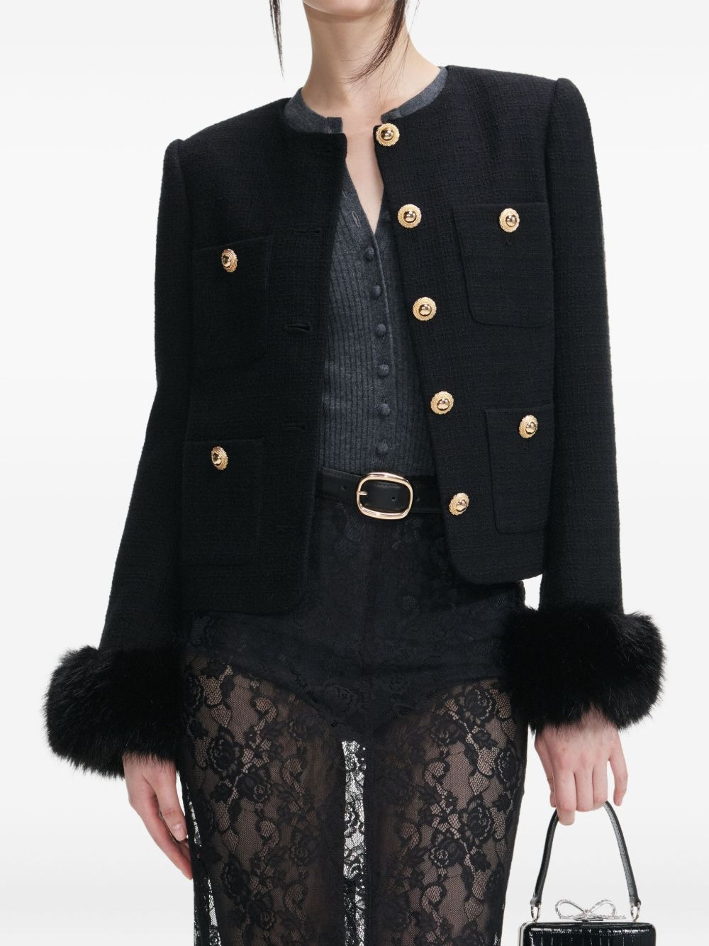 faux fur-cuff buttoned jacket - 5
