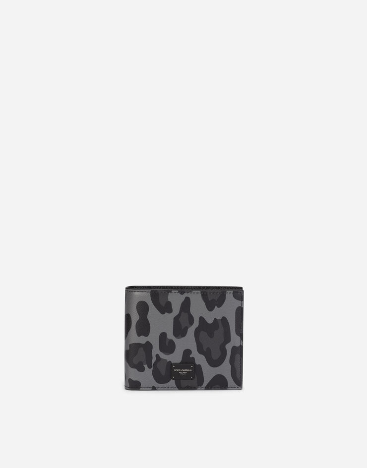 Dauphine calfskin bifold wallet with leopard print against a gray background - 1