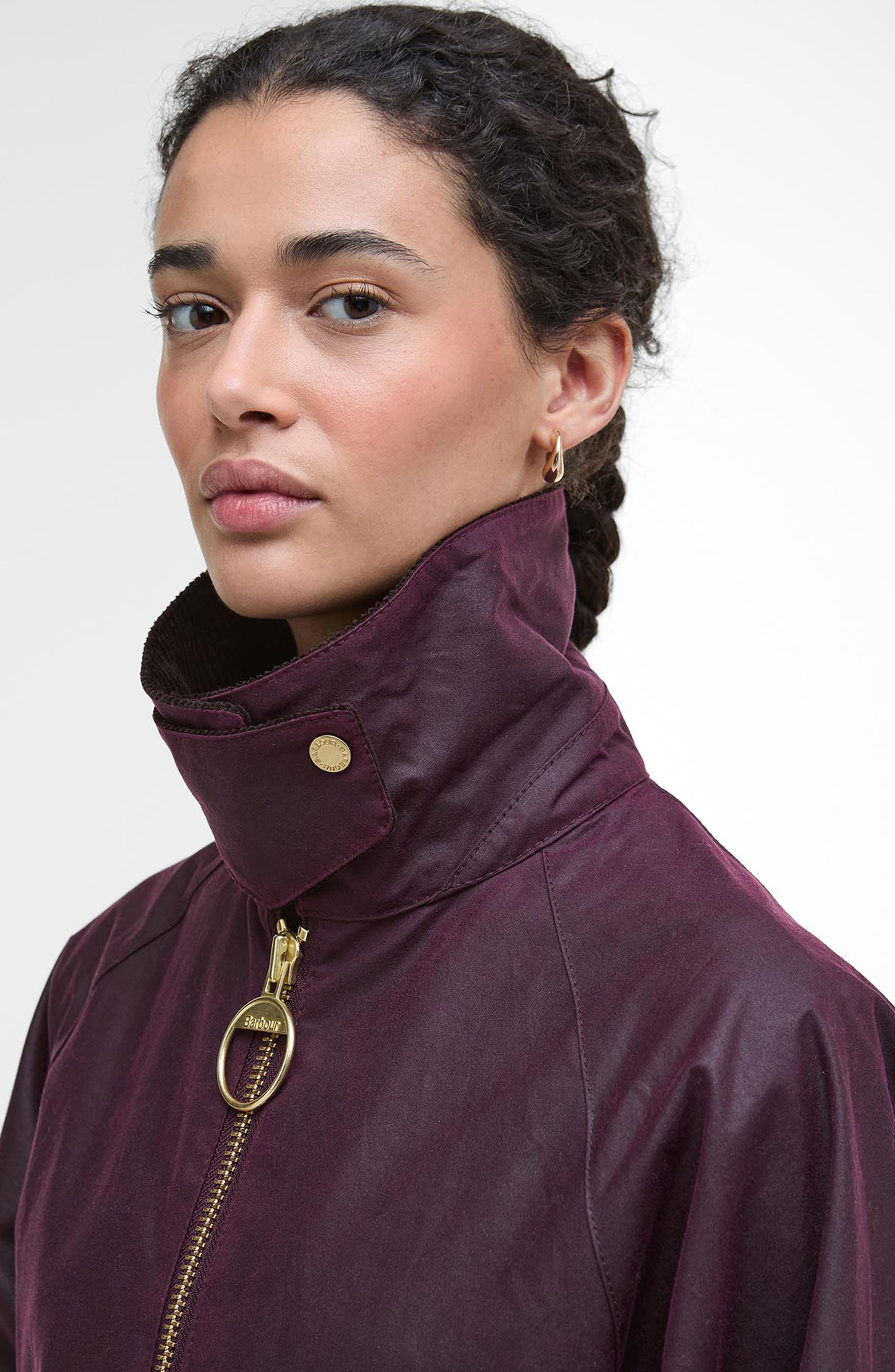 Barbour Arlene Water Repellent Waxed Jacket in Merlot/Muted Tartan at Nordstrom - 8