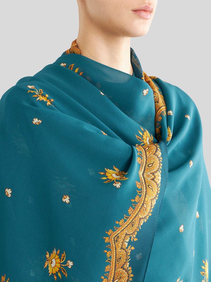 GEORGETTE SHRUG SHAWL WITH LEAFY PAISLEY PATTERN - 2
