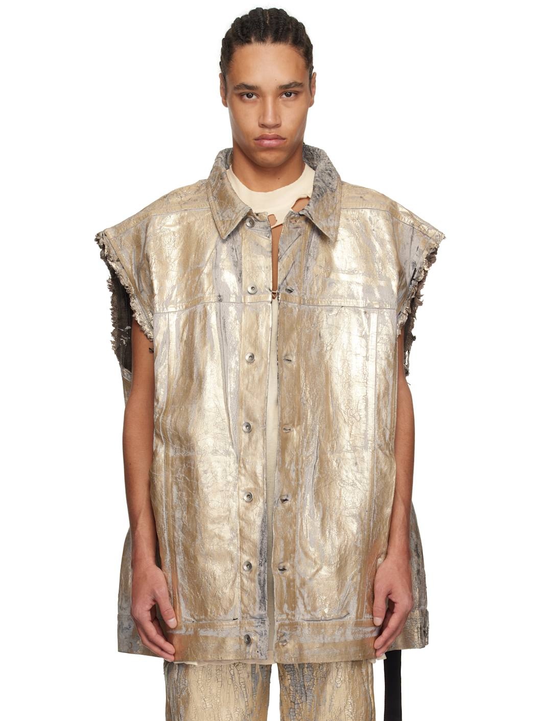 Gold Hollywood Jumbo Worker Denim Vest - 1