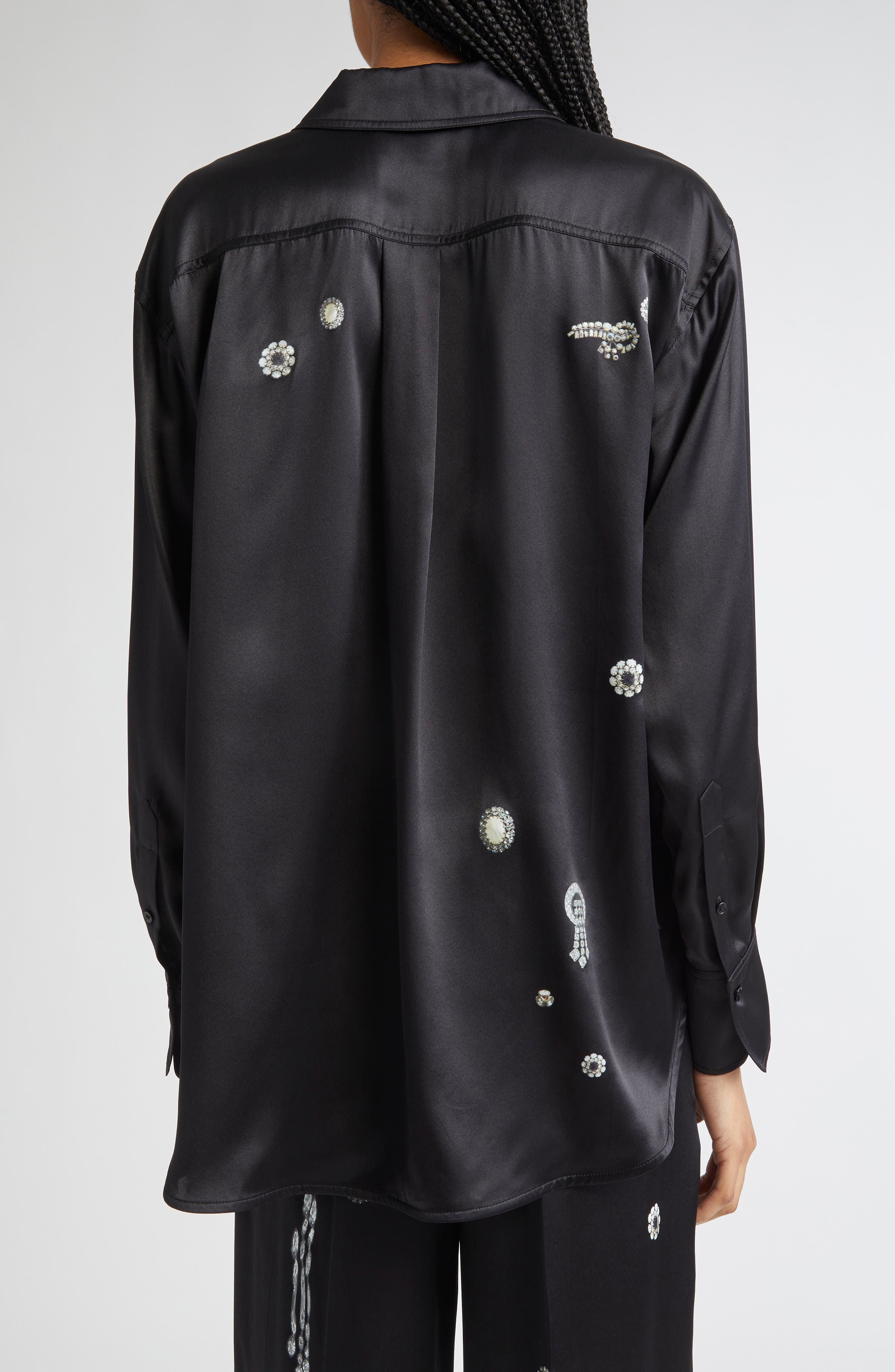 Victoria Beckham Crystal Print Silk Pajama Shirt in Black at Nordstrom - 2