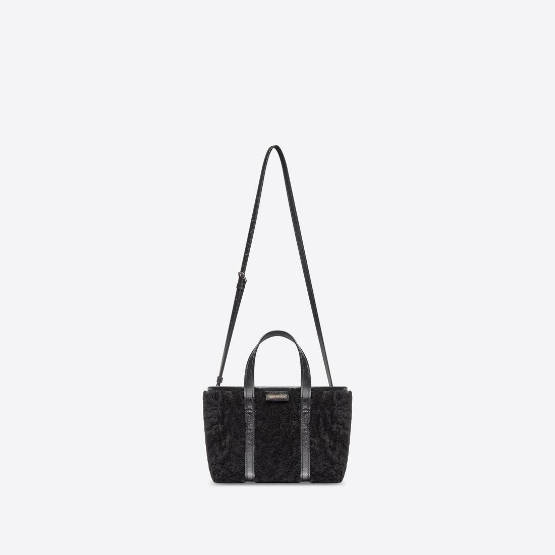 Women's Barbes Small East-west Shopper Bag In Shearling in Black - 4