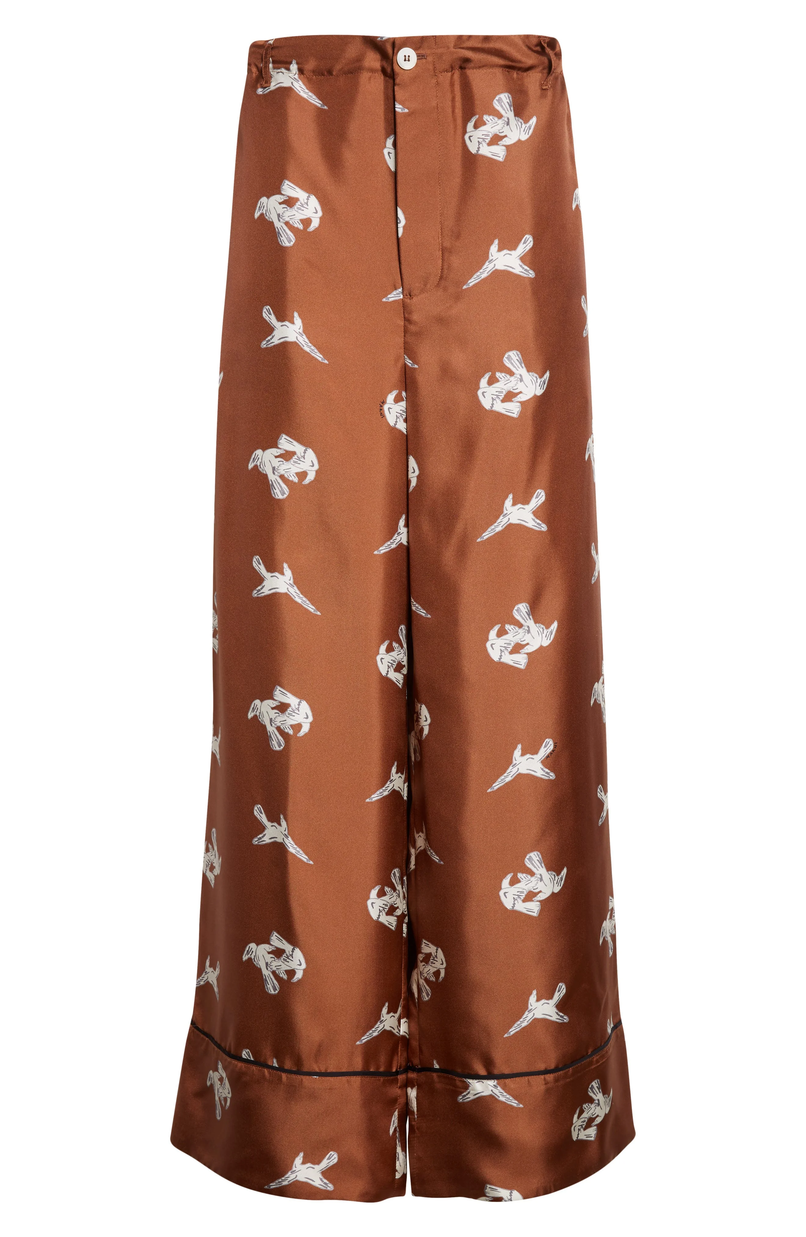 Marni Raven Print Silk Twill Wide Leg Pants in Maroon at Nordstrom - 1