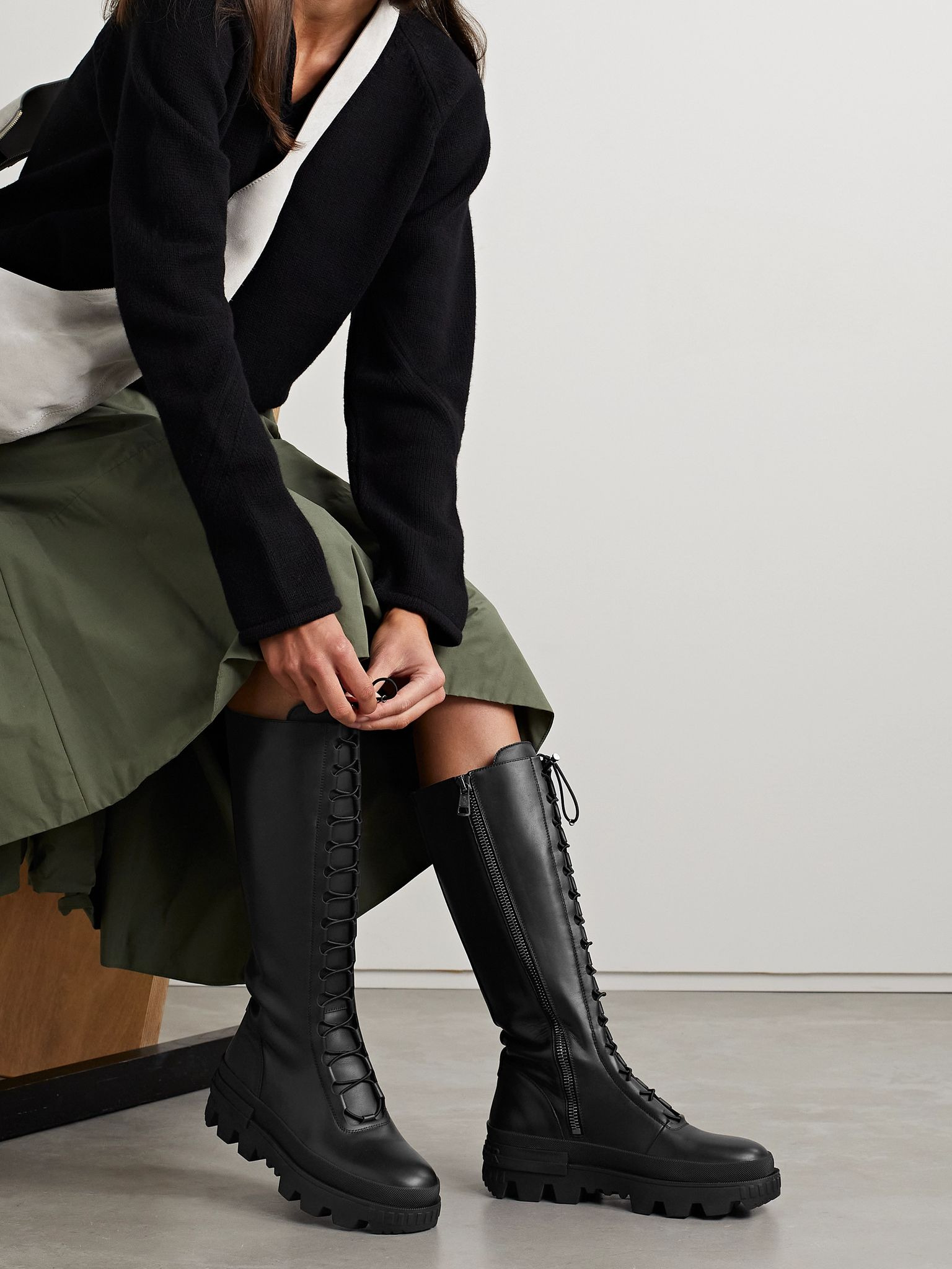 Vail leather lace-up knee boots Black - 2