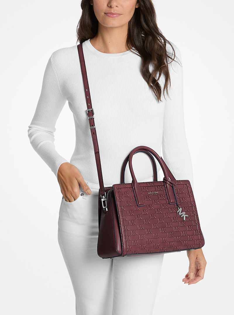Laila Medium Logo Embossed Burnished Leather Satchel 3