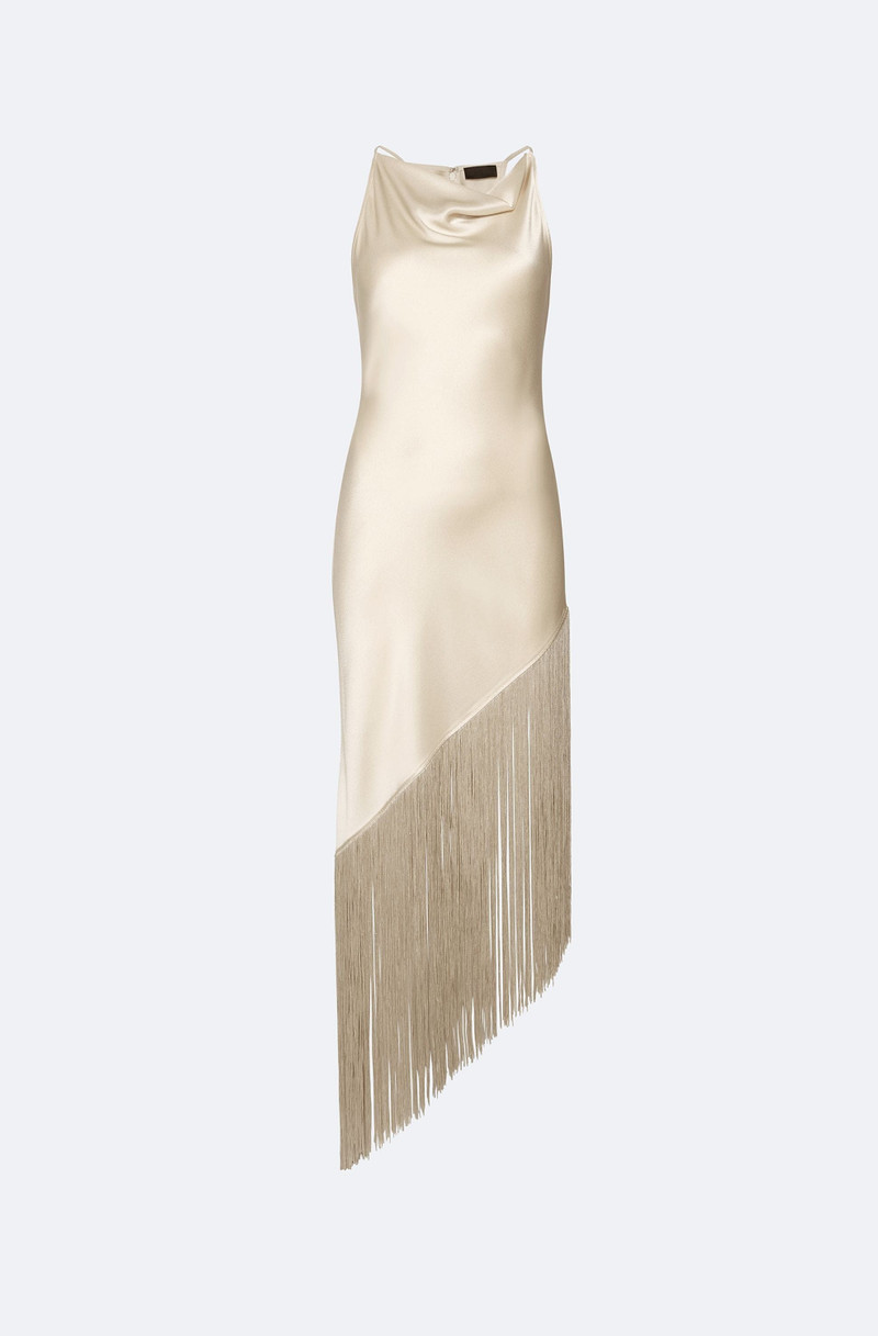 Satin Cowl Neck Fringe Dress 1