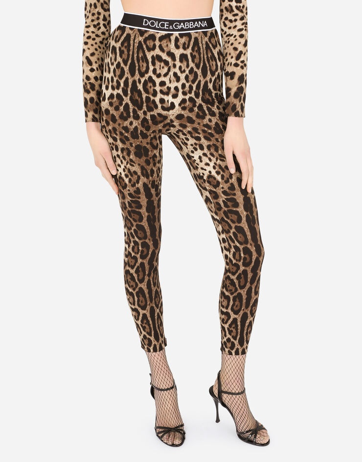 Leopard-print charmeuse leggings with branded elastic - 4