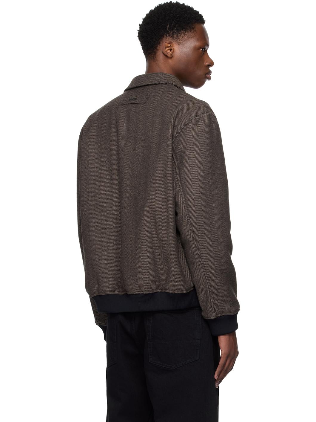 Brown Herringbone Bomber Jacket - 3