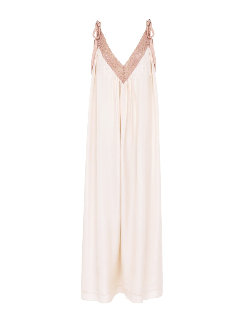 LONG SLIP DRESS IN SILK HABOTAI & LACE 1