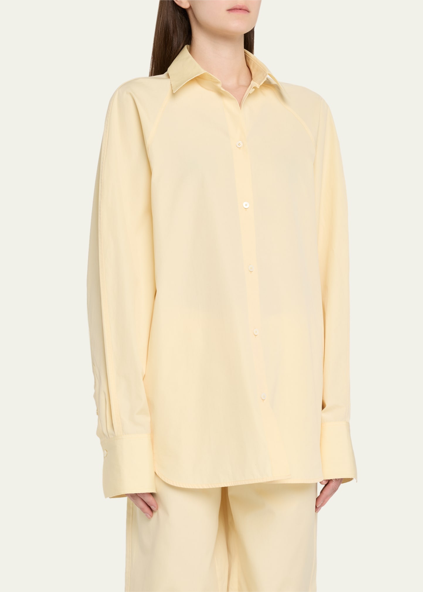 Raw-Edge Raglan-Sleeve Button-Down Shirt - 4