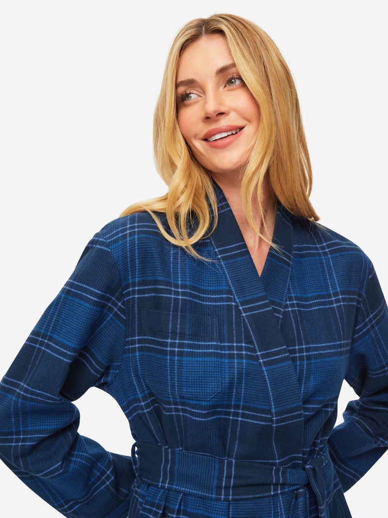 Women's Long Dressing Gown Kelburn 27 Brushed Cotton Navy - 2