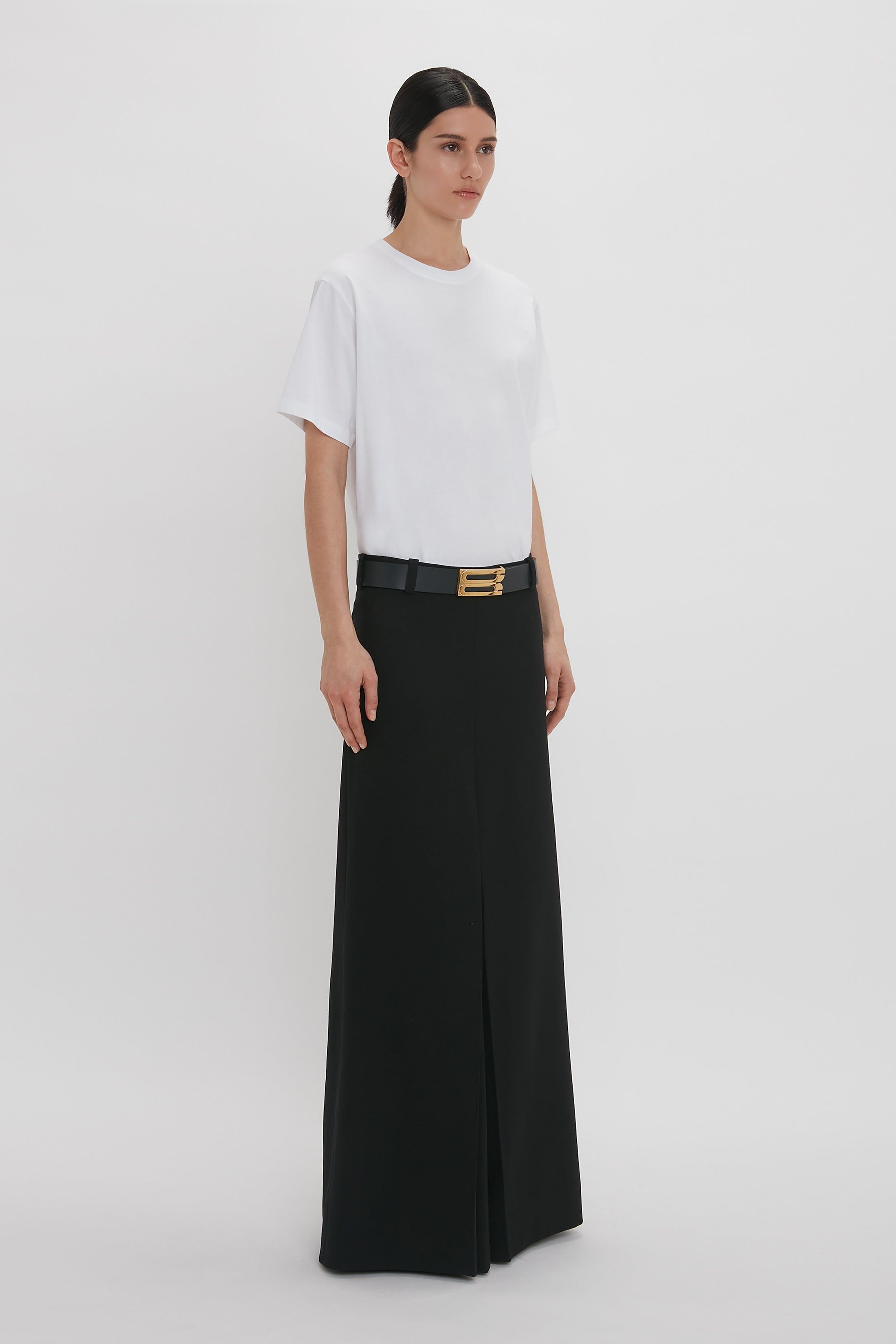 Floor-Length Box Pleat Skirt In Black - 3