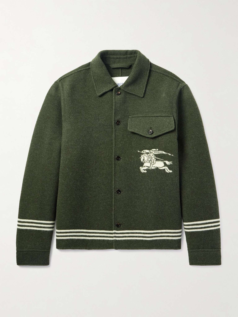 Striped Logo-Jacquard Virgin Wool Overshirt 1