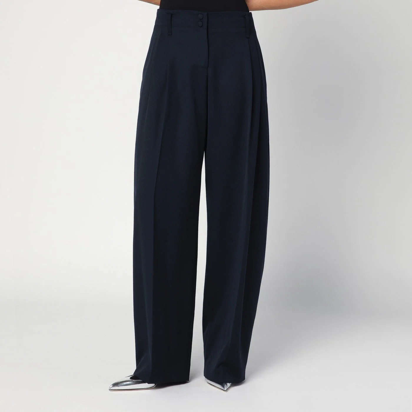 Wide navy blue wool trousers - 1