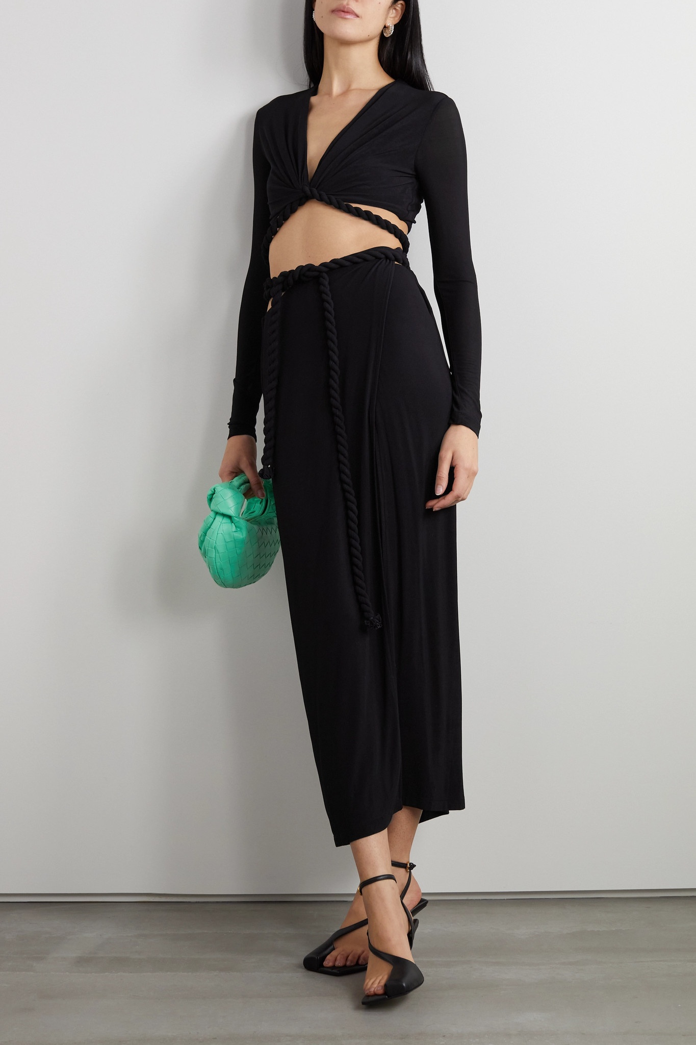Cropped stretch-jersey wrap top - 2