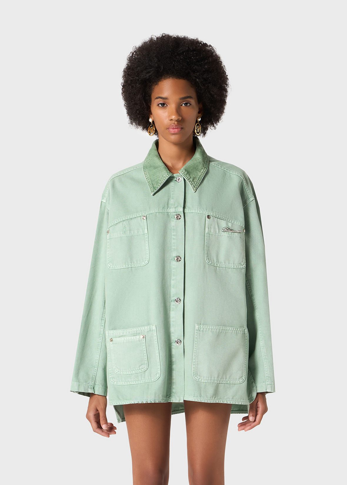 COTTON JACKET WITH BLUMARINE RHINESTONE LOGO - 3