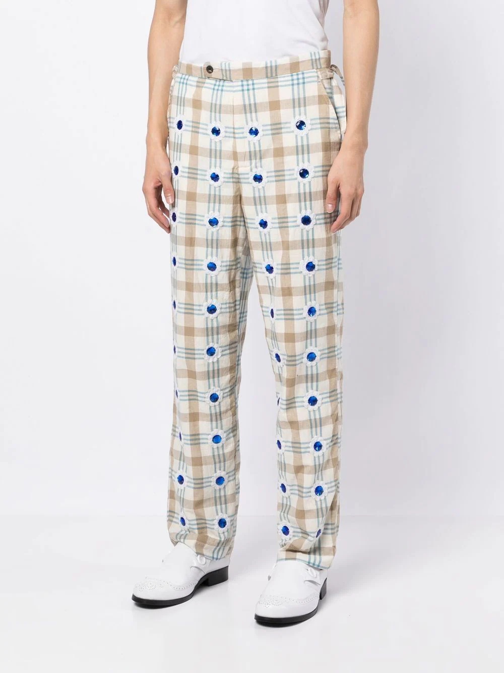embellished checked straight-leg trousers - 3