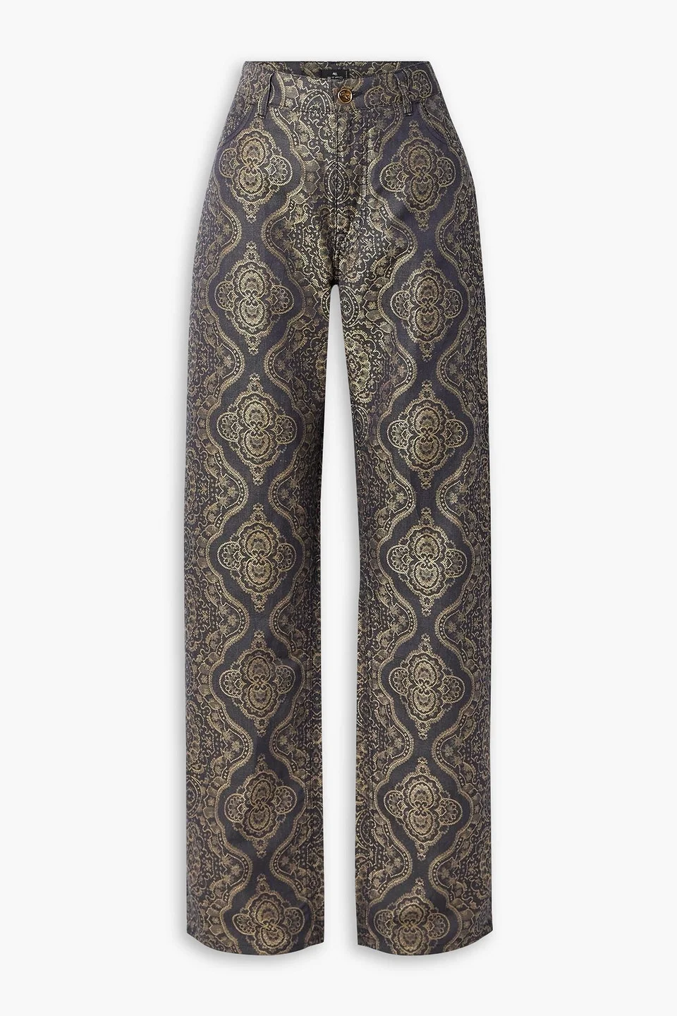 Metallic cotton and linen-blend brocade straight-leg pants - 1