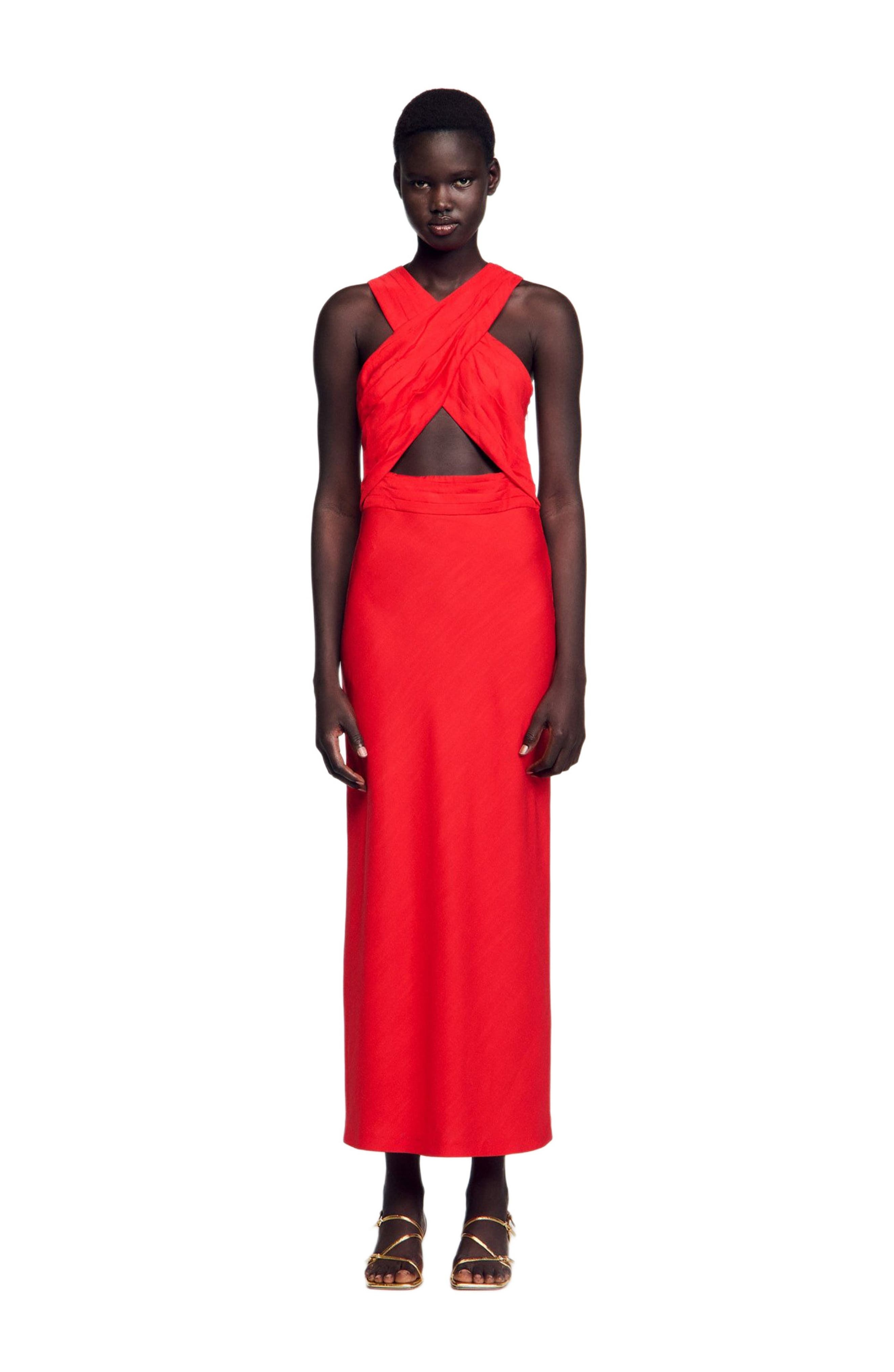 SANDRO Long wraparound dress in Red at Nordstrom - 1