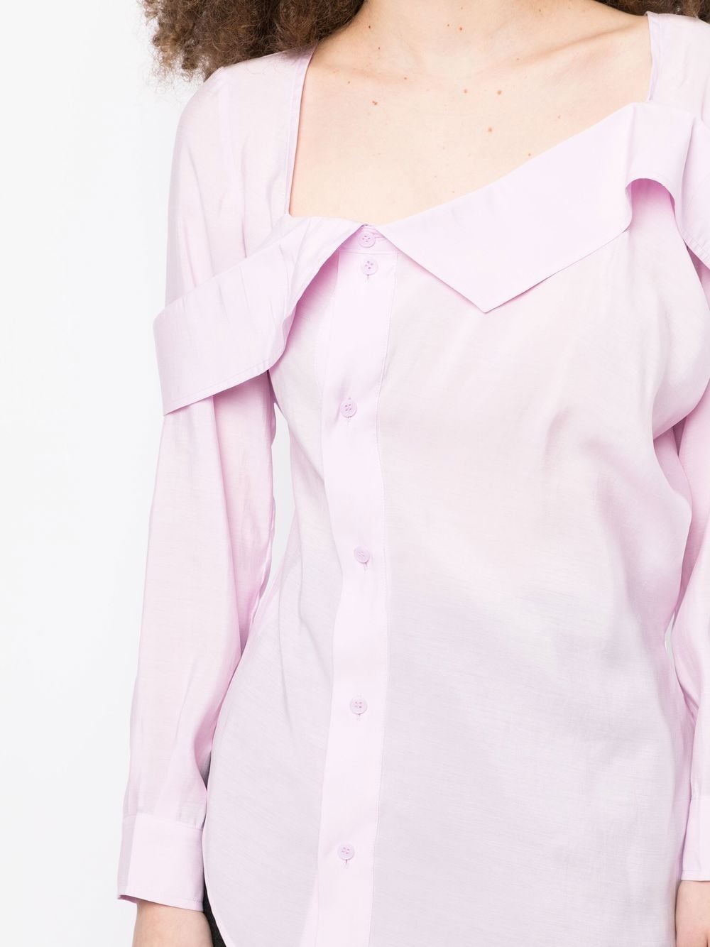 asymmetric-neck button-up shirt - 5