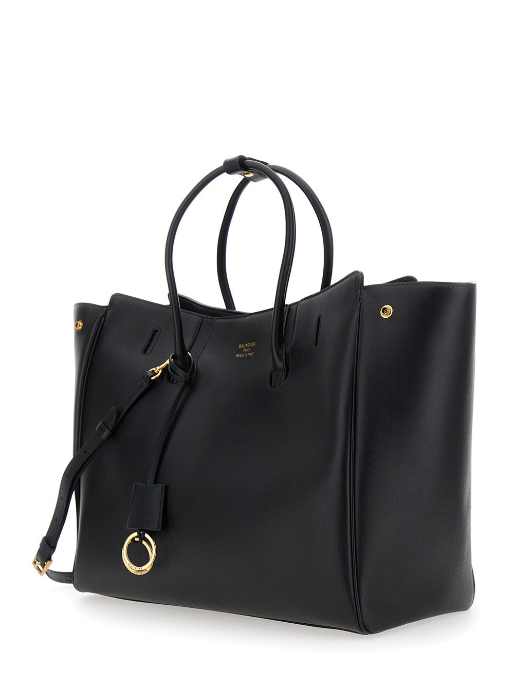Balenciaga Women 'Hampton Medium' Black Handbag With Embossed Logo On The Front And Removable Key Ri - 2