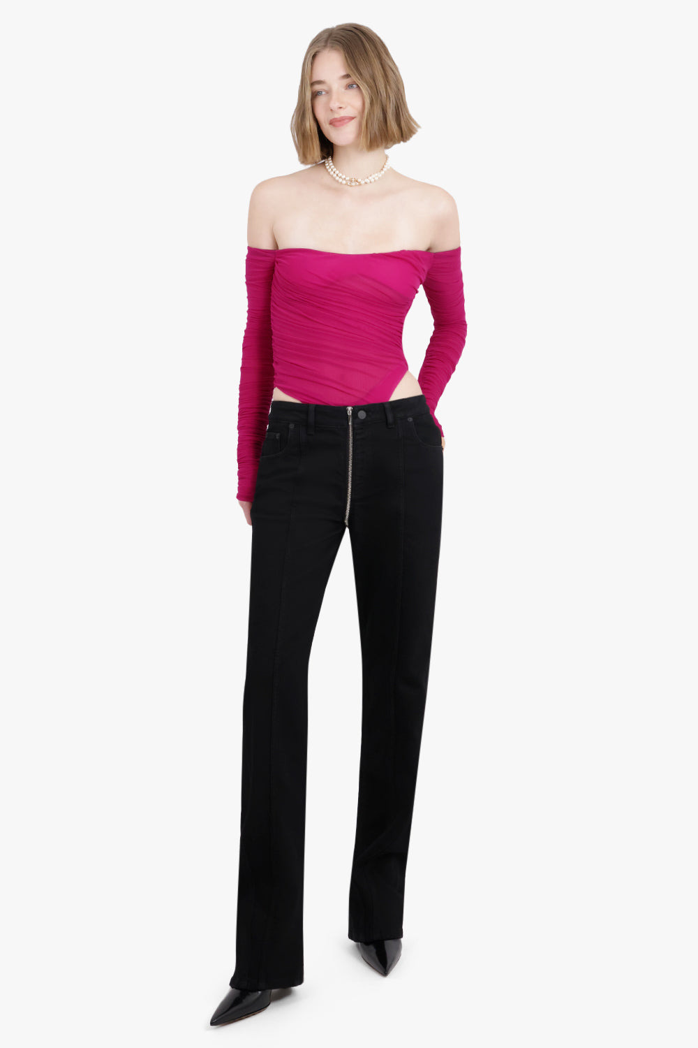 FRONT ZIP DETAIL PANTS | BLACK - 2