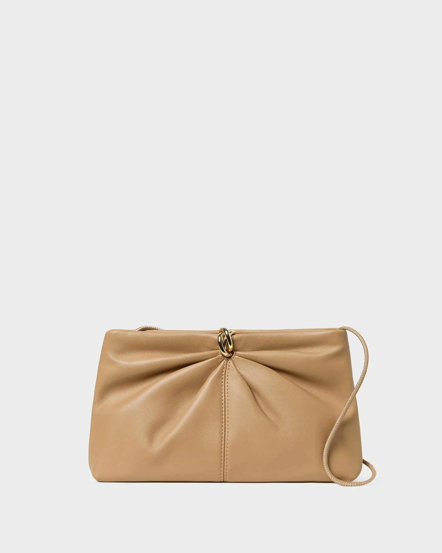 Corrine Khaki Leather Gathered Clutch - 1