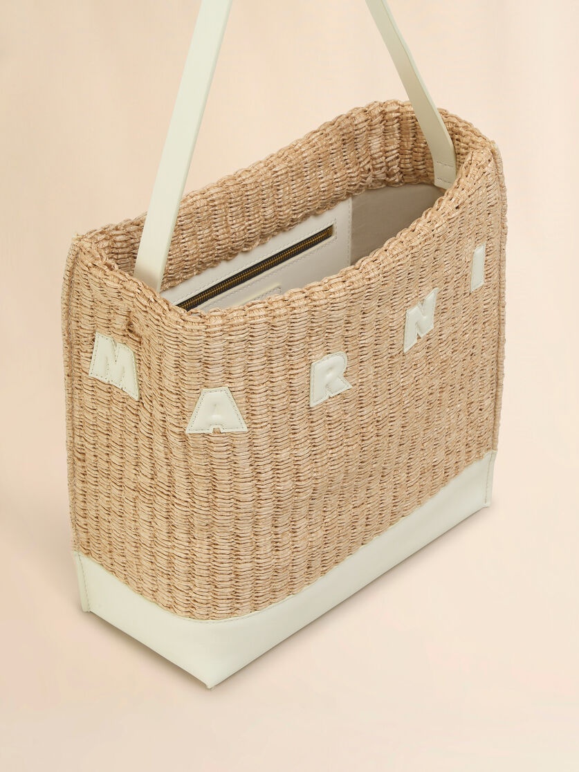 SMALL NATURAL WOVEN FABRIC MUSEO HOBO BAG WITH LEATHER PATCHES - 4