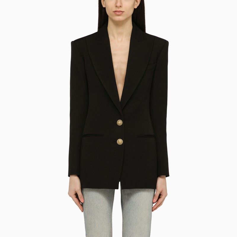 Black wool single-breasted jacket with jewelled buttons - 1