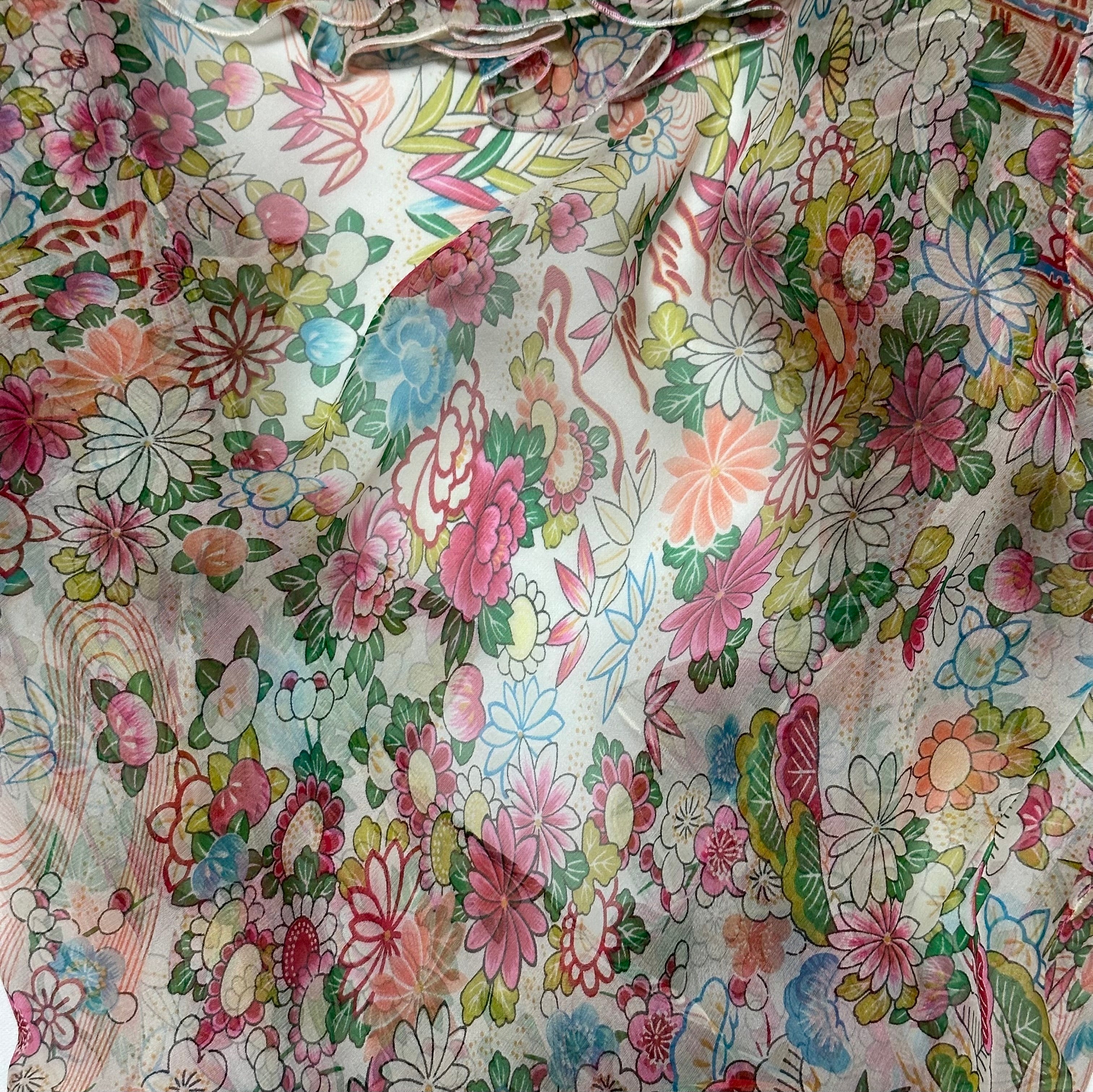 CHRISTIAN DIOR Spring Summer 2002 Floral Print Silk Chiffon Wrap Shirt - 5