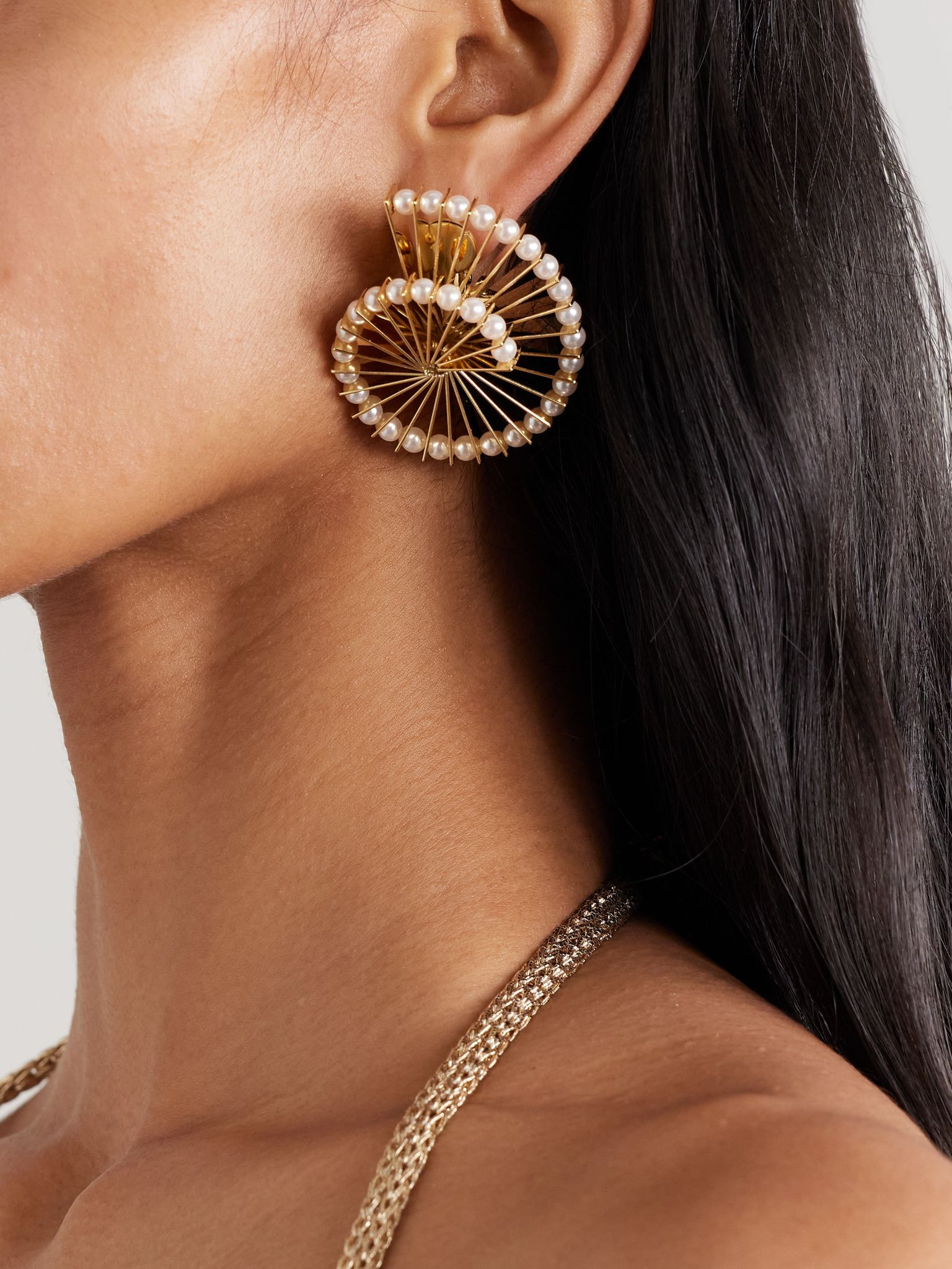 Gold-tone faux pearl earrings Gold - 2