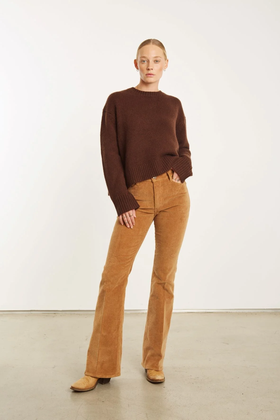 CAMEL CORDUROY MICRO FLARE PANTS - 1
