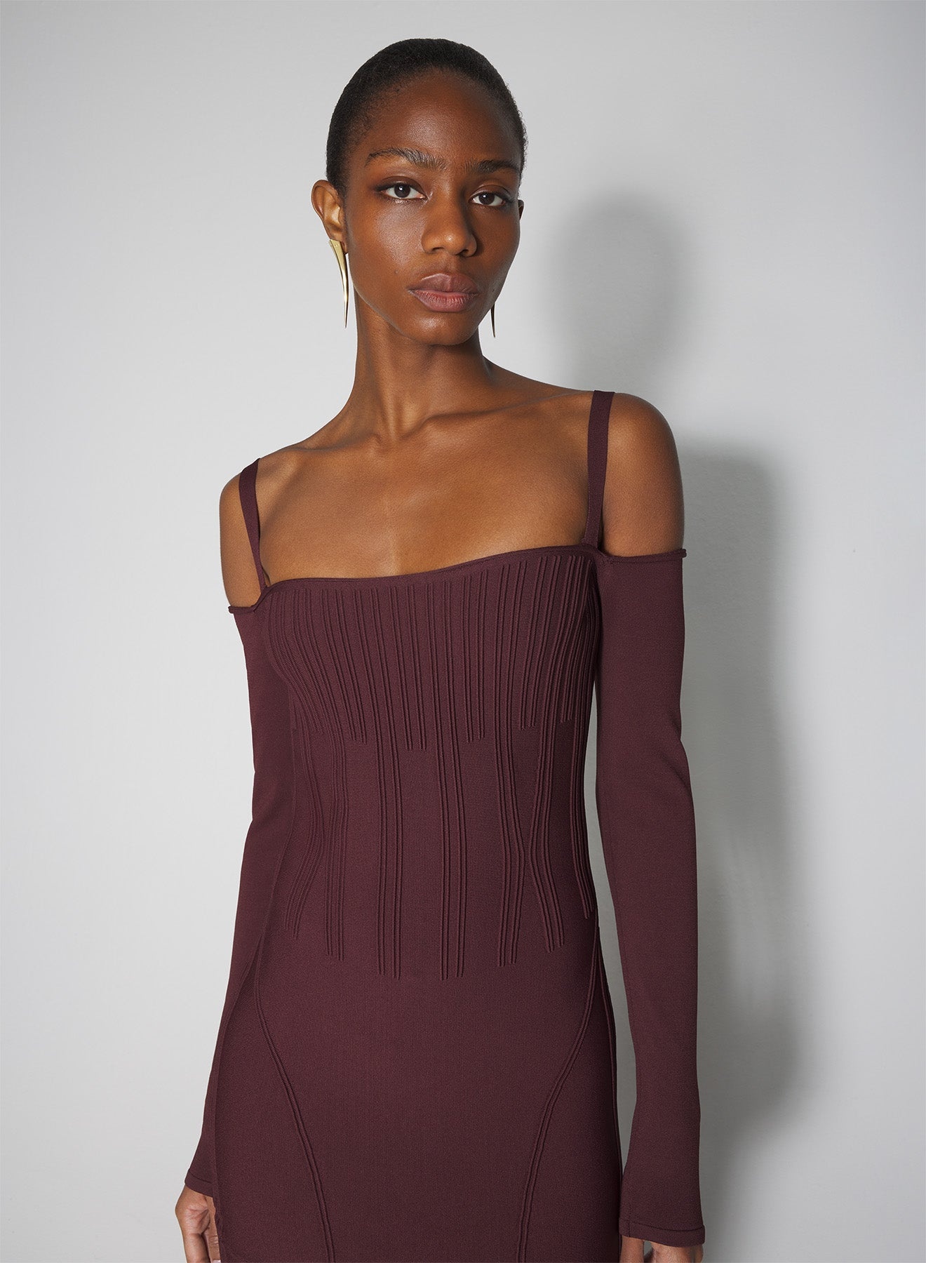burgundy boning detail knit dress - 2