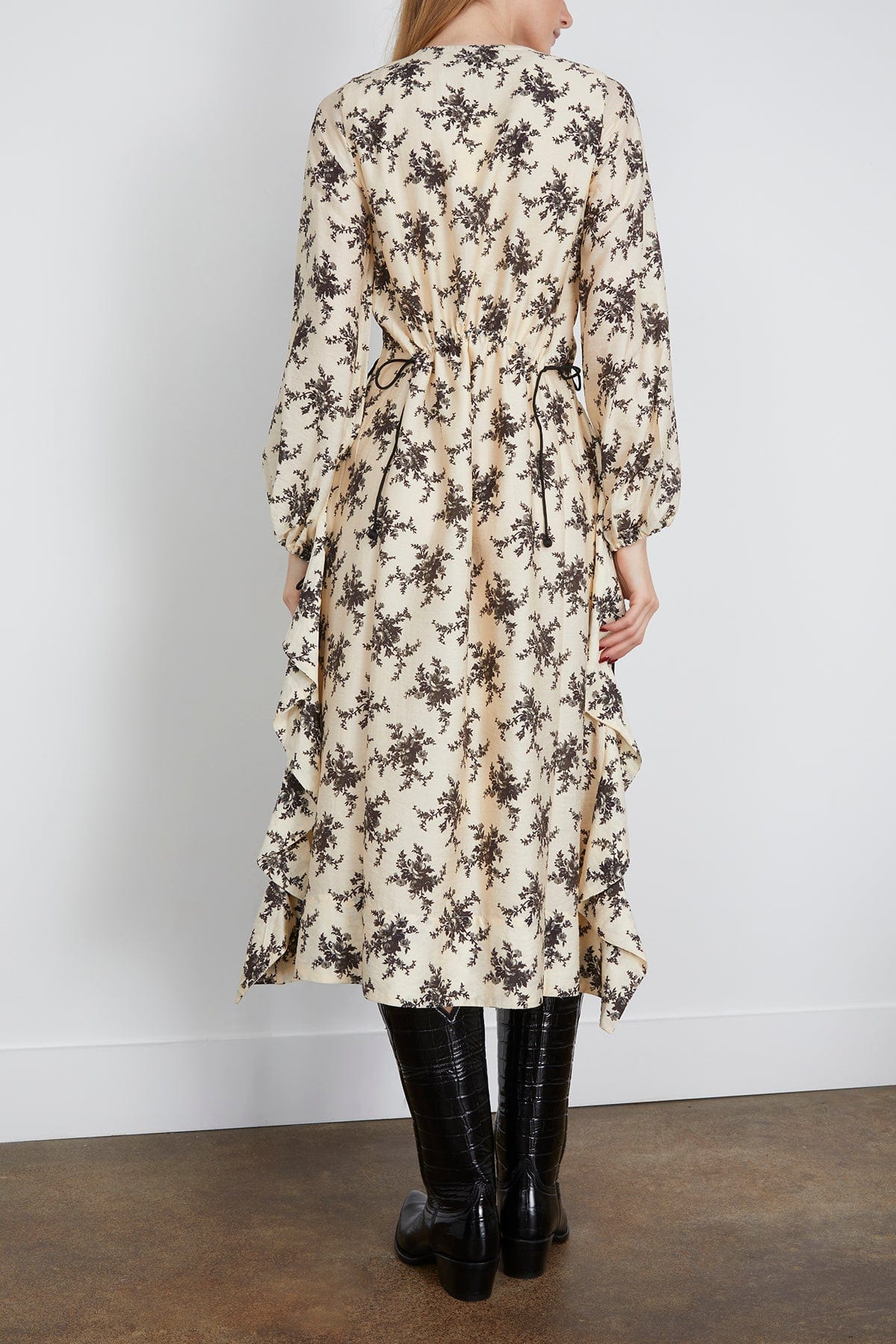 Joan Print Tie Front Midi Dress in Cream - 4